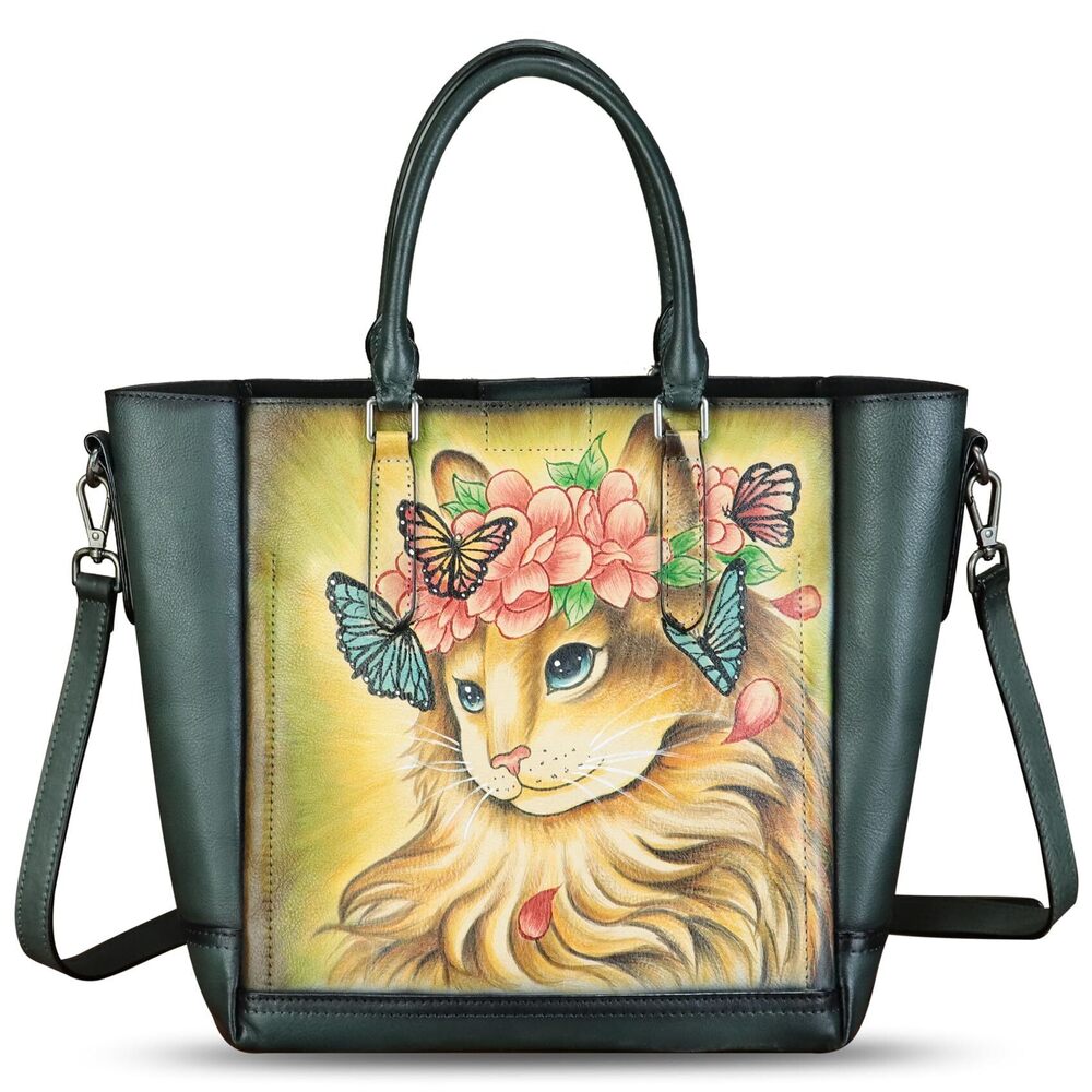 8833 Leather Handbag Hand Painted Leather Top Handle Satchel Handmade